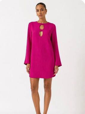 ZARA Hot Pink Long-Sleeve Shift Dress with Double Keyhole Size Large